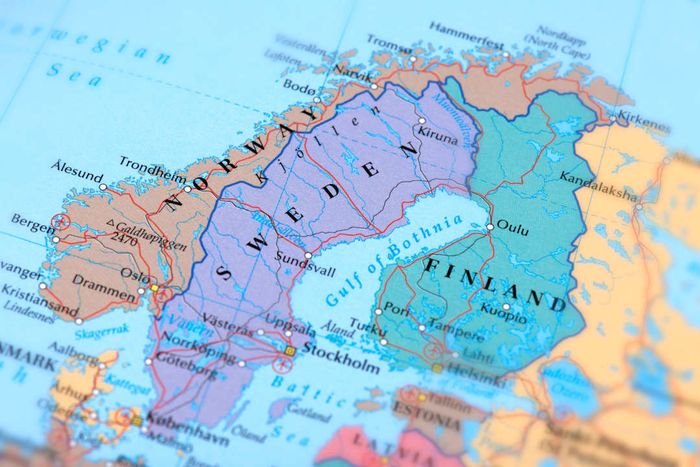 A geographical map highlighting parts of Scandinavia