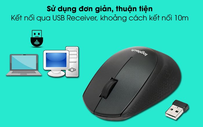 Kết nối qua USB receiver - Chuột Không Dây Silent Logitech M331