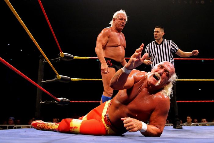 Hulk Hogan and Ric Flair during Hulk Hogan's Hulkamania Tour in Melbourne.