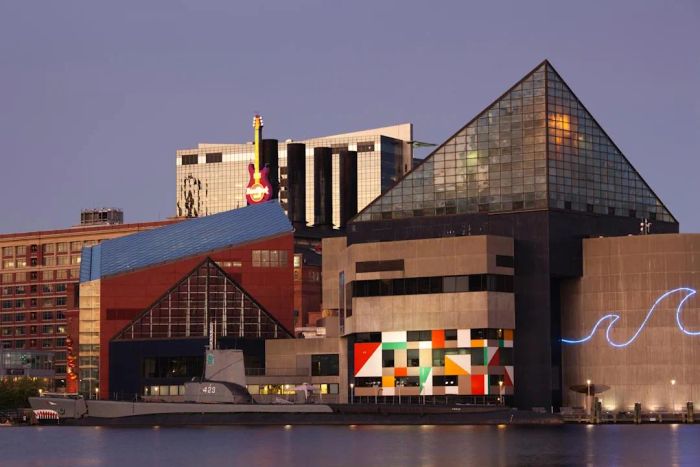 The National Aquarium at dusk.