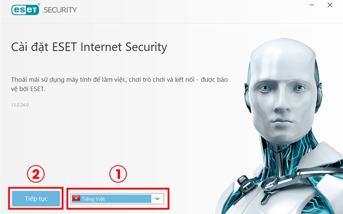 ESET NOD32 Antivirus cho Windows - Lựa chọn ngôn ngữ và tiếp tục