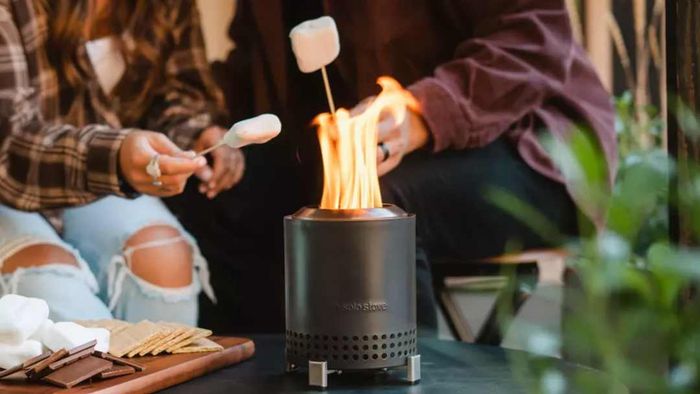 Mesa tabletop fire pit from Solo Stove placed on a table.
