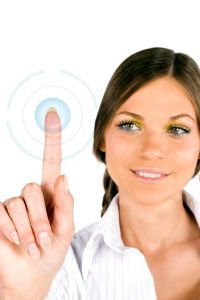 Businesswoman Interacting with a Digital Display