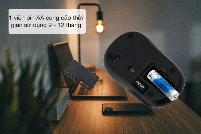 Pin AA cho thời gian sử dụng lâu - Chuột Không Dây Rapoo M216 Đen