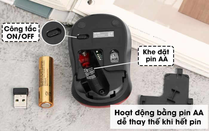 Chuột không dây Logitech M185 - Hoạt động với 1 cục pin AA