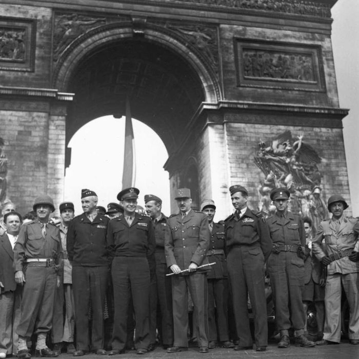 Arthur Tedder, Omar Bradley, Dwight D. Eisenhower, Marie-Pierre Koenig