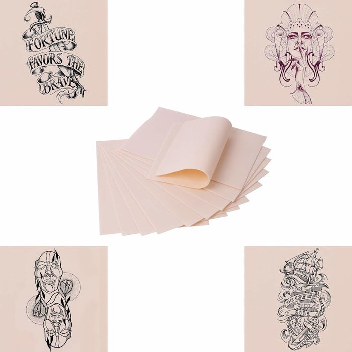 Synthetic skin swatches for practicing tattooing techniques.