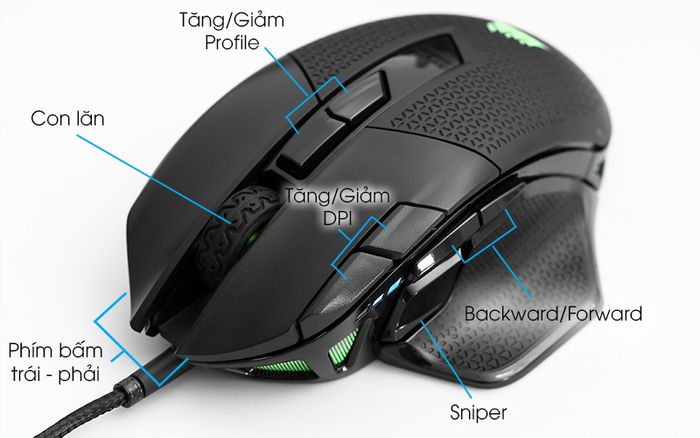 Chuột Gaming Corsair Nightsword RGB Đen - Hệ thống phím bấm chi tiết, sử dụng tối ưu