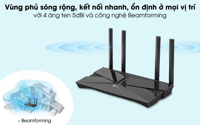 Beamforming - Router Wifi Chuẩn Wifi 6 AX1500 Băng Tần Kép TP-Link Archer AX10 Đen