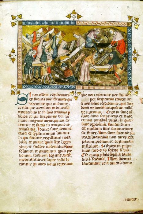 A 1349 miniature by Piérart dou Tielt in Gilles li Muisis’s ‘Antiquitates Flandriae’ depicts villagers