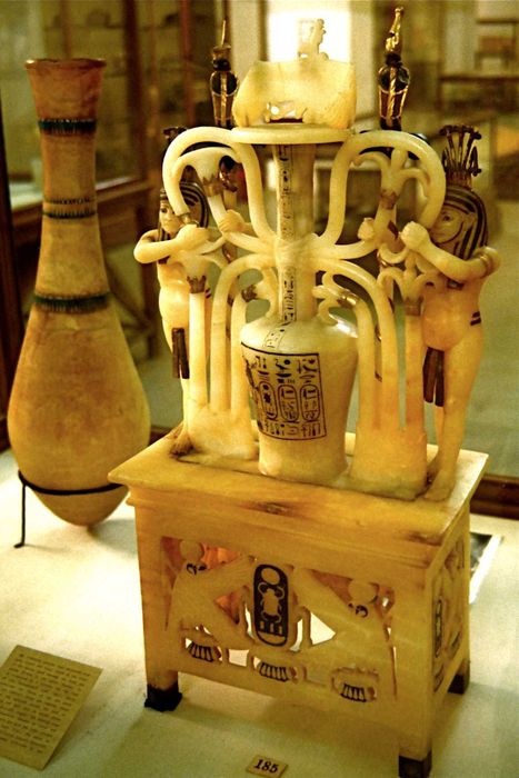 An intricately designed perfume vessel from Tutankhamun’s tomb.