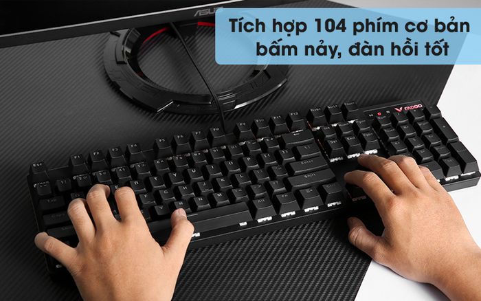 Bàn Phím Cơ Có Dây Gaming Rapoo V500 Pro Đen - Bàn phím chuẩn có 104 phím bấm cơ bản, bấm nảy, chắc chắn