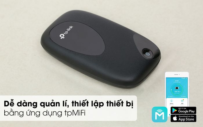 Bộ phát Wifi quản lý dễ dàng bằng thiết bị di động thông qua với ứng dụng tpMiFi - Bộ Phát Wifi Di Động 4G LTE TP-link M7200 Đen