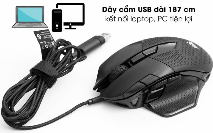 Chuột Gaming Corsair Nightsword RGB Đen - Dây cắm USB kết nối nhanh với laptop, máy vi tính để bàn