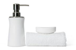 Spotless white bath accessories
