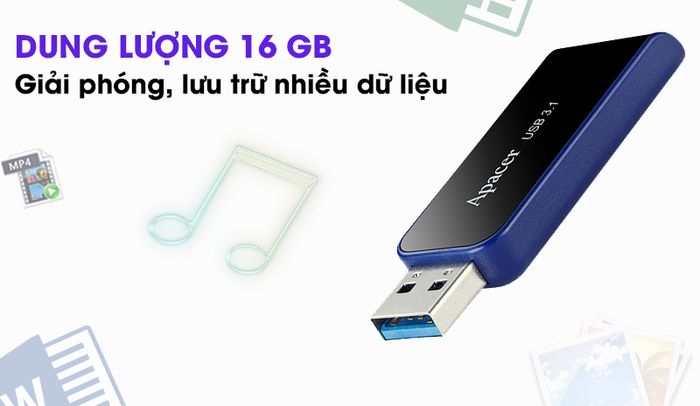 USB 3.1 16GB Apacer AH356 - Thoải mái lưu trữ dữ liệu lớn cùng dung lượng 16 GB