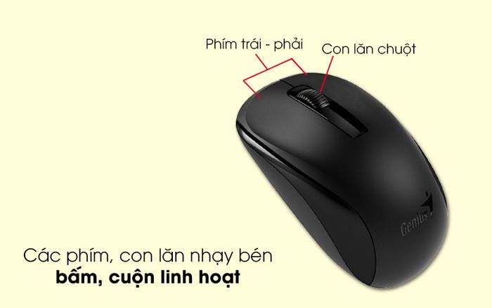 Chuột không dây Genius NX 7005 Đen - Con lăn chuột máy tính cuộn trang mượt, phím trái - phải nhạy