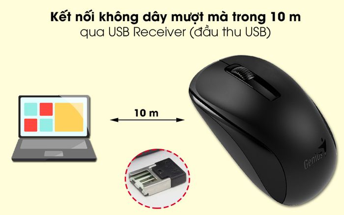 Chuột không dây Genius NX 7005 Đen - Đường truyền ổn định, kết nối nhanh cùng USB Receiver