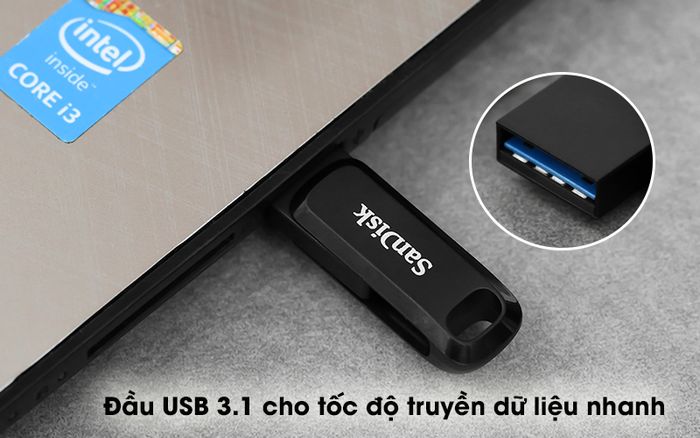 USB OTG 3.1 128GB Type C Sandisk SDDDC3 Đen - Đầu USB 3.1
