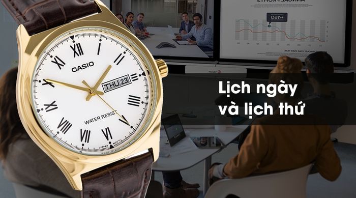 Đồng hồ nam Casio MTP-V006GL-7BUDF trang bị lịch thứ, lịch ngày tiện ích