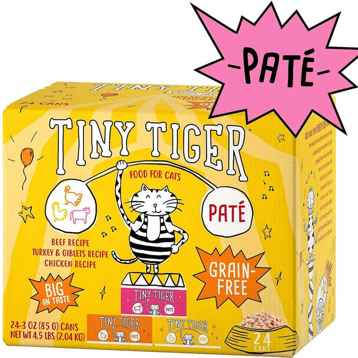 Tiny Tiger Grain-Free Canned Wet Cat Food Variety Pack displayed on a white background.