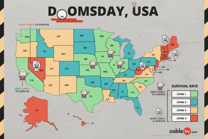 A map highlighting the best states to endure a zombie apocalypse.