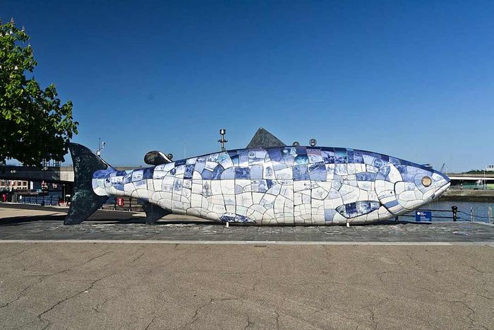 A massive fish-shaped sculpture named ‘The Salmon of Knowledge’ in Belfast