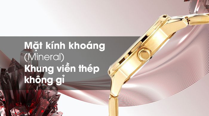 Đồng hồ nữ Citizen EU6072-56D có mặt kính bền chắc, khung viền chống oxi hóa