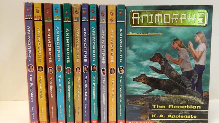 The spines and covers of the Animorphs books.