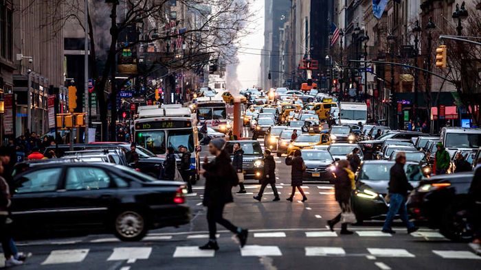 People in New York City are pictured