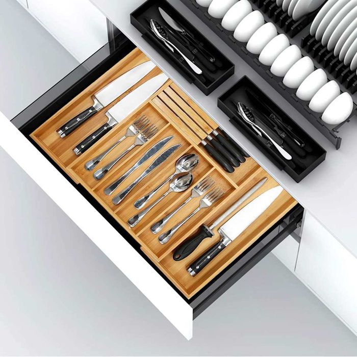 VaeFae Bamboo Silverware Drawer Organizer