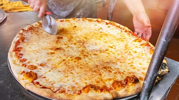A pizza is pictured