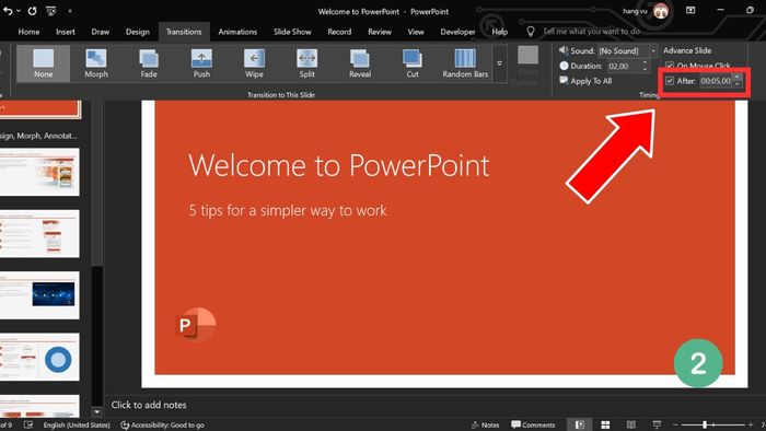 Hướng dẫn thiết lập trình chiếu PowerPoint tự động - Bước 2 (Hình minh họa)