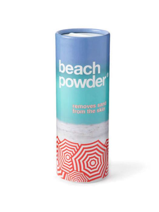 Talc-Free Sand Removing Powder displayed on a white background.