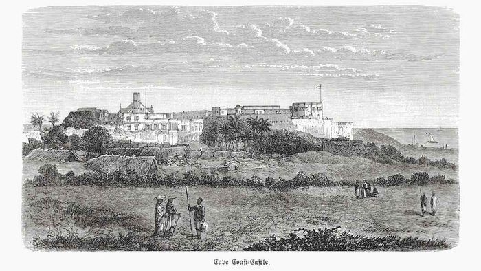 Historic view of Cape Coast Castle - one of around 35 historic forts on the Gold Coast (now Ghana).