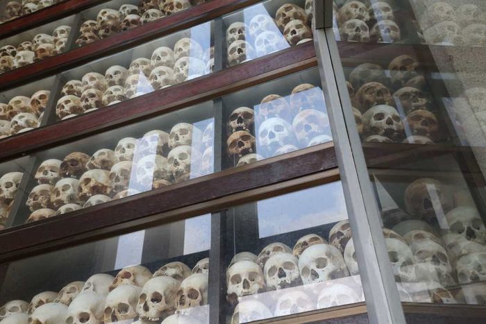 Skulls of the victims of the Pol Pot regime are on display...