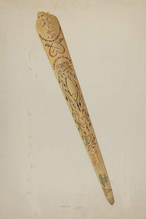 A scrimshaw stay busk carved from a swordfish bill.