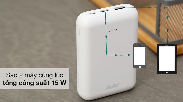 Pin sạc dự phòng Polymer 10000mAh Type C AVA+ DS2107 - Tiết kiệm thời gian với công suất sạc 2 thiết bị đồng thời lên đến 15 W