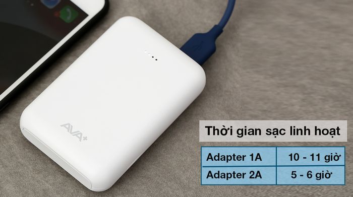 Pin sạc dự phòng Polymer 10000mAh Type C AVA+ DS2107 - Sạc đầy với các mốc thời gian