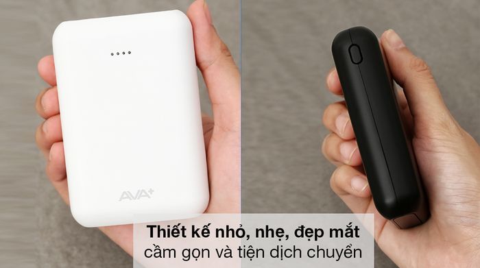 Pin sạc dự phòng Polymer 10000mAh Type C AVA+ DS2107 - Hình khối chữ nhật gọn gàng, 2 mẫu màu đen - trắng đẹp mắt