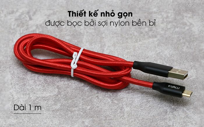 Thiết kế nhỏ gọn được bọc sợi nylon bền bỉ - Dây cáp Micro USB 1 m e.VALU LTM-01