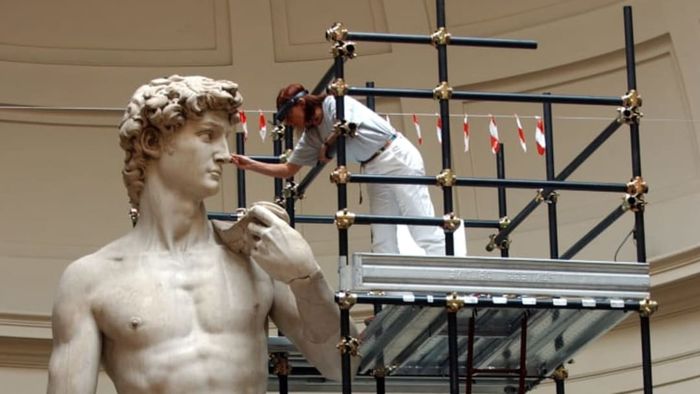 David, undergoing cleaning.