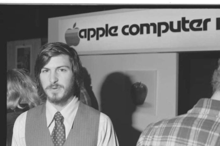 Steve Jobs at the inaugural West Coast Computer Faire in San Francisco, where the Apple II was first introduced in 1977.