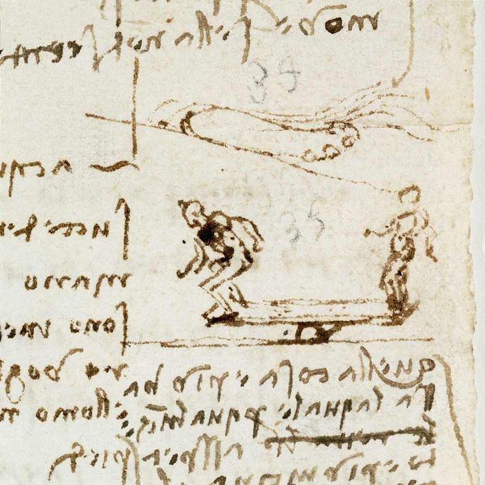 Illustration of Action and Reaction on a Seesaw from Leonardo da Vinci's Codex Leicester