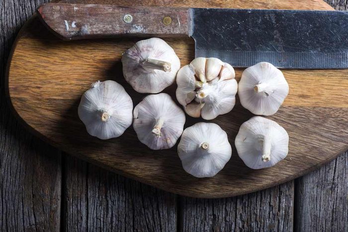 Garlic on a chopping board