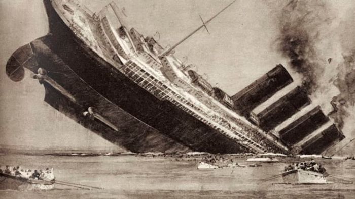 A drawing depicting the sinking of the Lusitania.