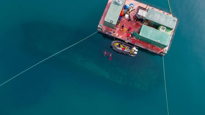 Aerial view of the H.M.S. Erebus wreckage.