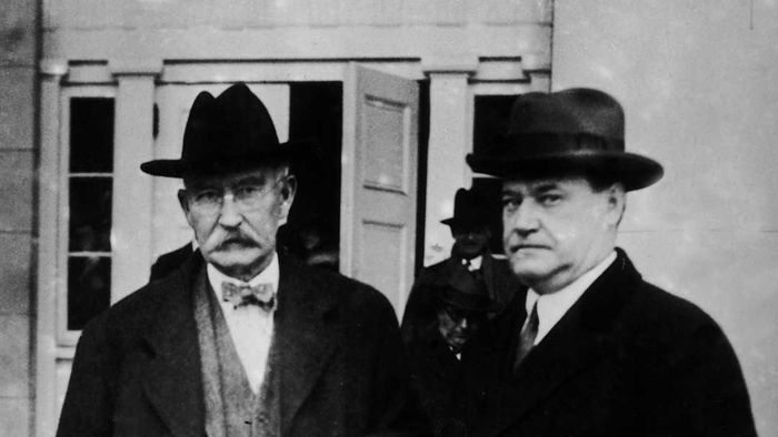 Harry Sinclair and Albert Fall during their trial related to the Teapot Dome Scandal.
