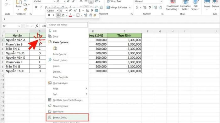 Hướng dẫn ẩn công thức trong Excel - Cách 1, Bước 2