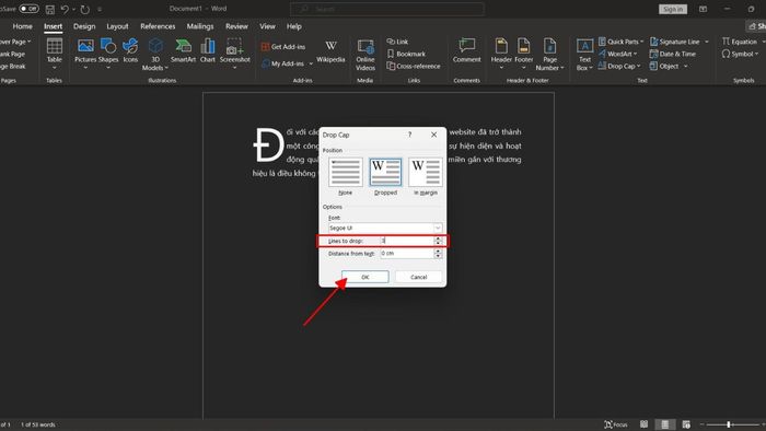 Hướng dẫn điều chỉnh kích thước Drop Cap dựa trên số dòng văn bản bước 2 - 3